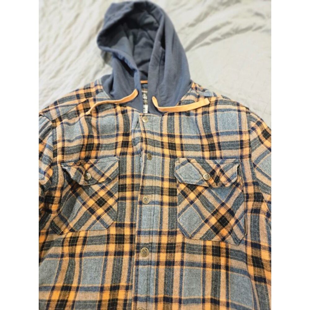 Legendary Outfitters Cotton Flannel Shirt Jacket Brown Orange Gray Mens XL
